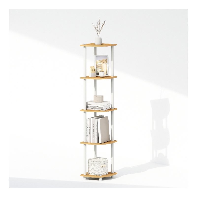 Furinno TURN-N-TUBE 5-Tier Corner Display Rack Shelving Unit Light Beech