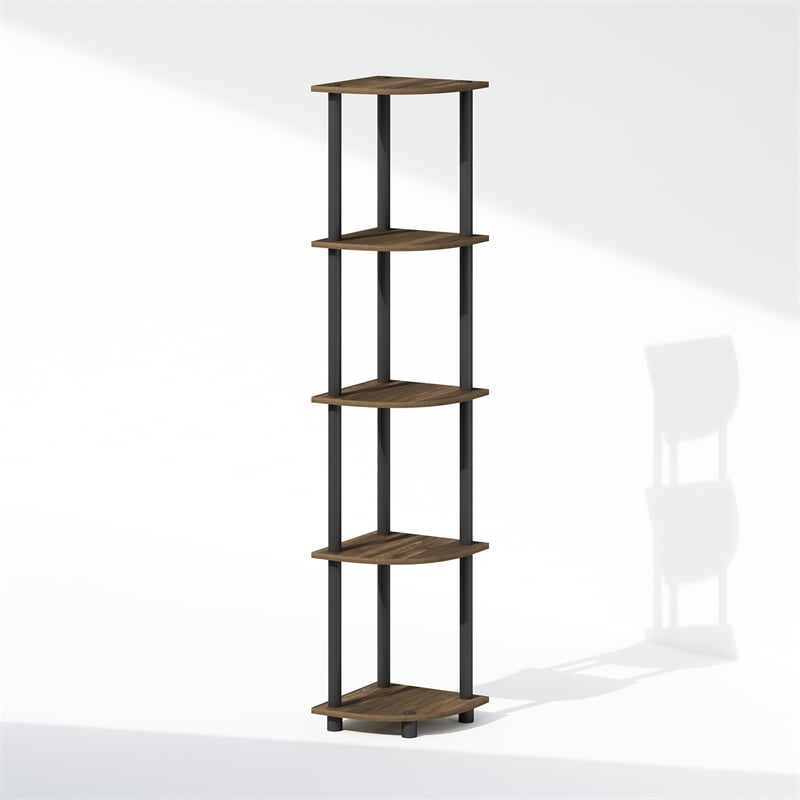 Furinno TURN-N-TUBE 5-Tier Corner Display Rack Shelving Unit Brown Walnut