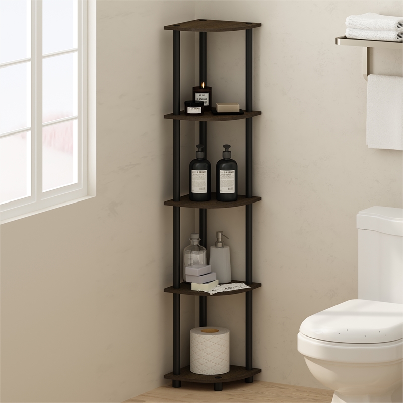 Furinno TURN-N-TUBE 5-Tier Corner Display Rack Shelving Unit Brown Grain