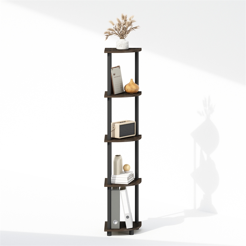 Furinno TURN-N-TUBE 5-Tier Corner Display Rack Shelving Unit Brown Grain