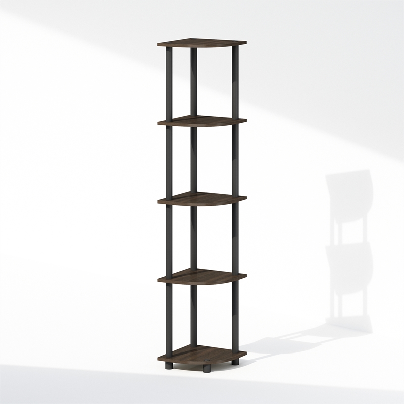 Furinno TURN-N-TUBE 5-Tier Corner Display Rack Shelving Unit Brown Grain