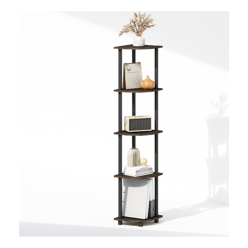 Furinno TURN-N-TUBE 5-Tier Corner Display Rack Shelving Unit Brown Grain