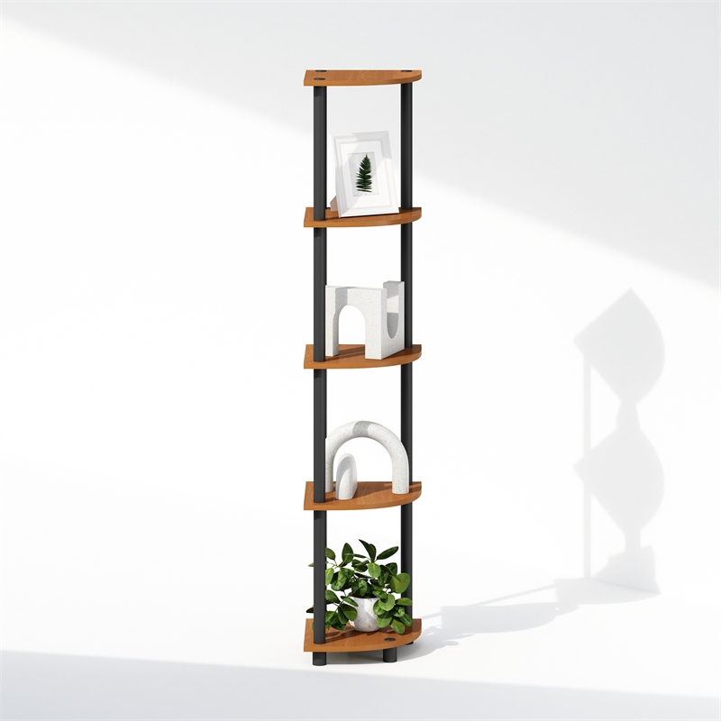 Furinno TURN-N-TUBE 5-Tier Corner Display Rack Shelving Unit Light Cherry Oak