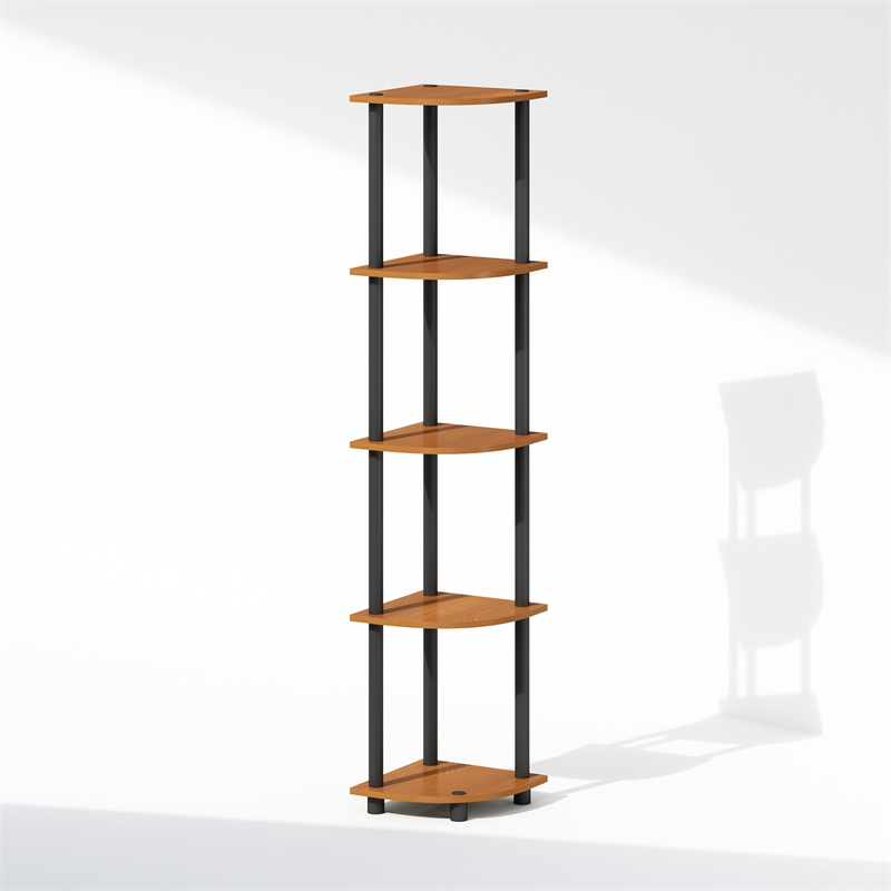 Furinno TURN-N-TUBE 5-Tier Corner Display Rack Shelving Unit Light Cherry Oak