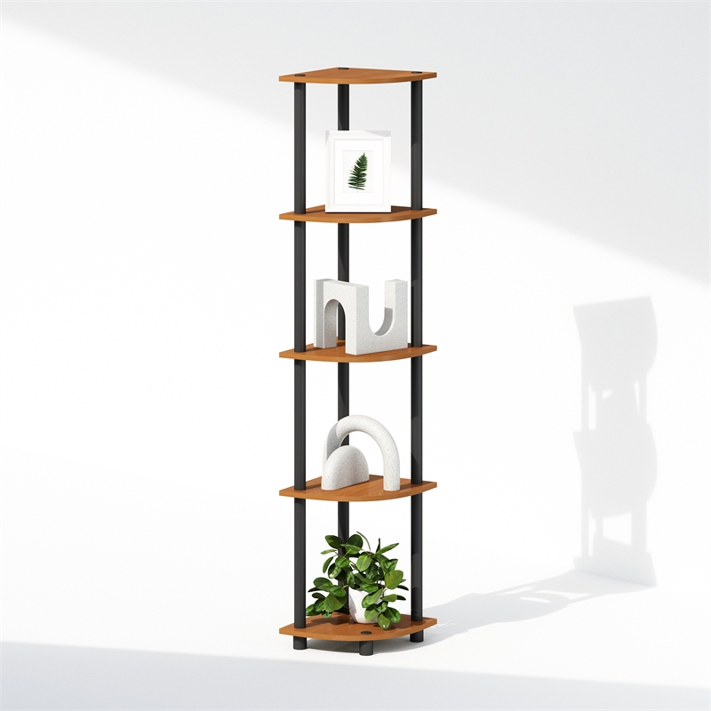 Furinno TURN-N-TUBE 5-Tier Corner Display Rack Shelving Unit Light Cherry Oak