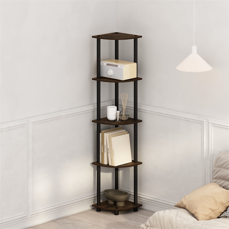 Furinno TURN-N-TUBE 5-Tier Corner Display Rack Shelving Unit Amber Oak