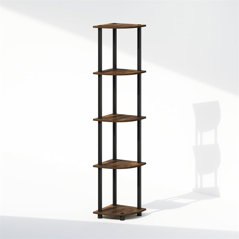 Furinno TURN-N-TUBE 5-Tier Corner Display Rack Shelving Unit Amber Oak