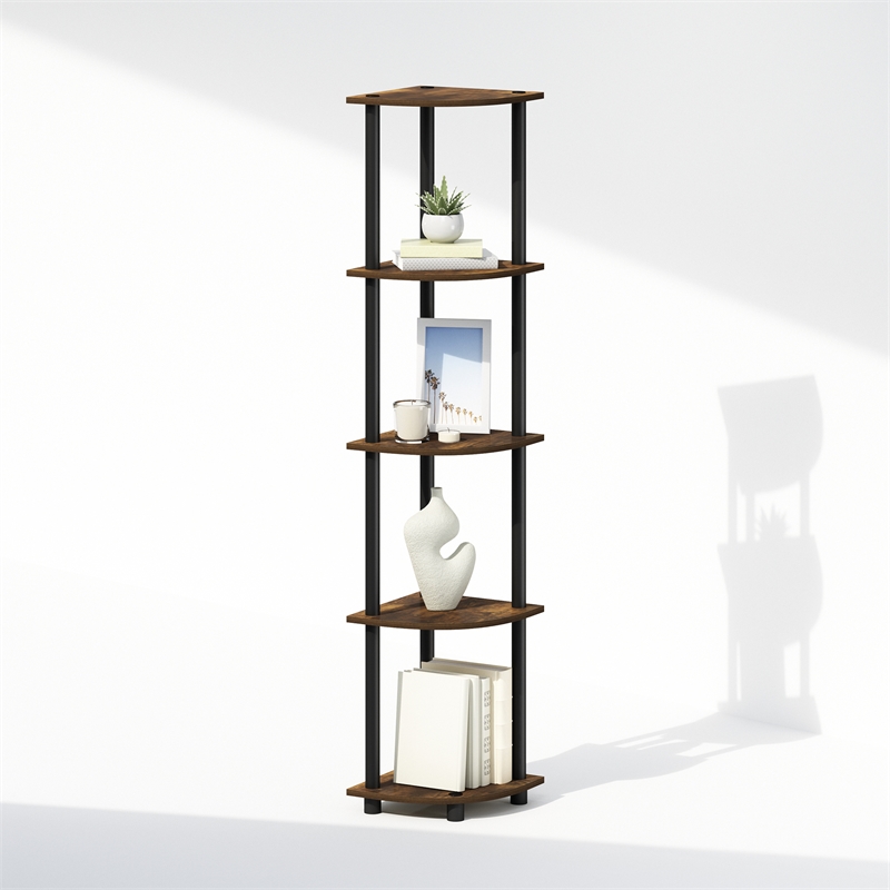 Furinno TURN-N-TUBE 5-Tier Corner Display Rack Shelving Unit Amber Oak