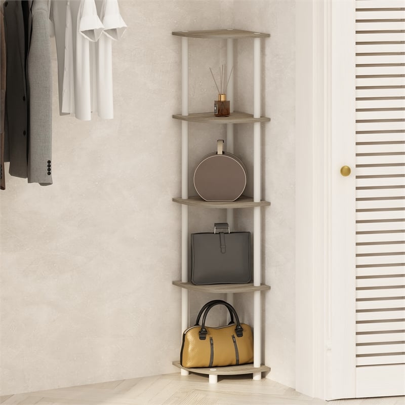 Furinno TURN-N-TUBE 5-Tier Corner Display Rack Shelving Unit Light Oak