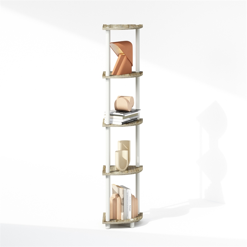 Furinno TURN-N-TUBE 5-Tier Corner Display Rack Shelving Unit Light Oak