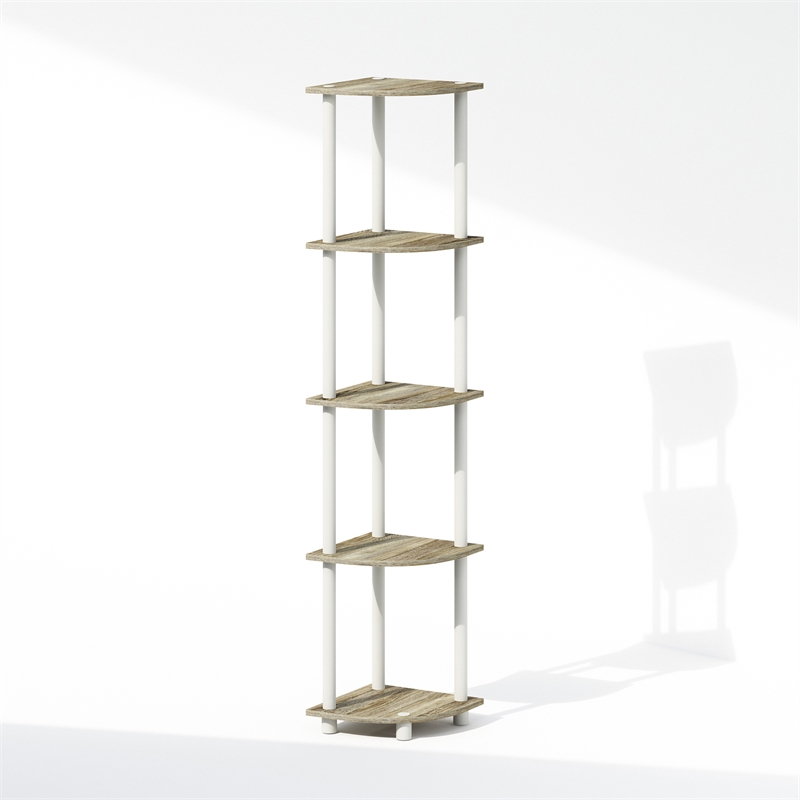 Furinno TURN-N-TUBE 5-Tier Corner Display Rack Shelving Unit Light Oak