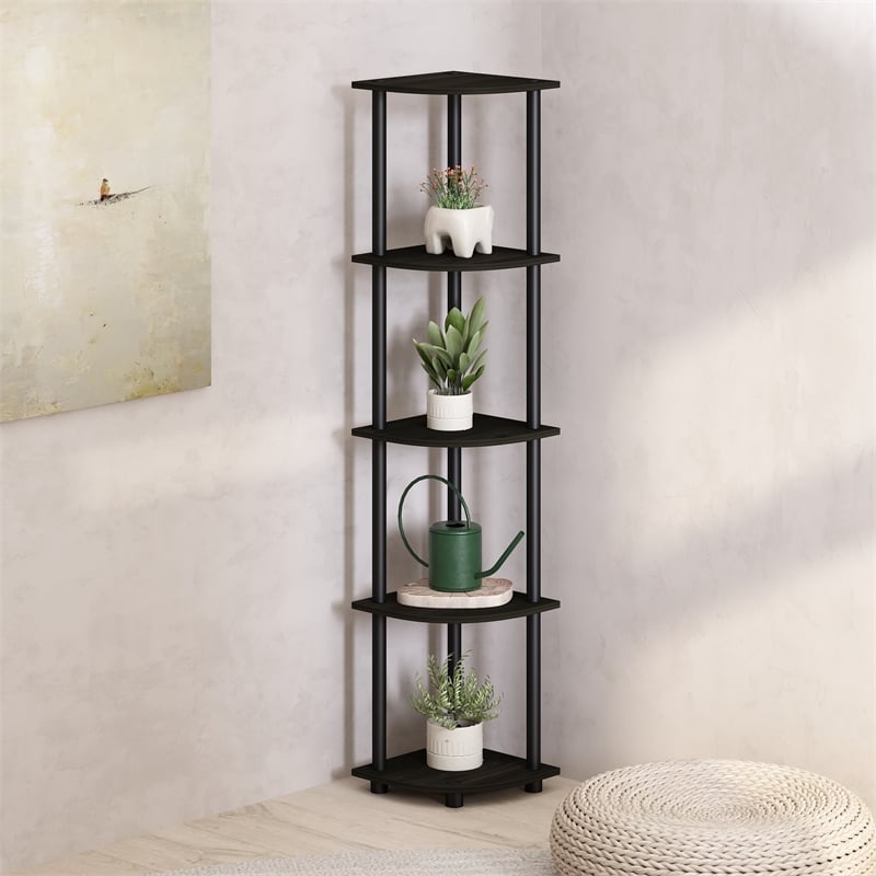 Furinno TURN-N-TUBE 5-Tier Corner Open Storage Bookshelf Black Espresso