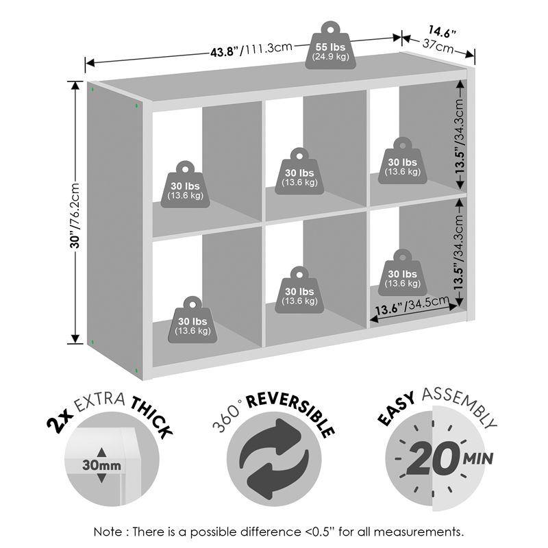 Furinno CUBICLE Vintage Vinyl Record Media Storage Organizer 6-Cube Light Grey