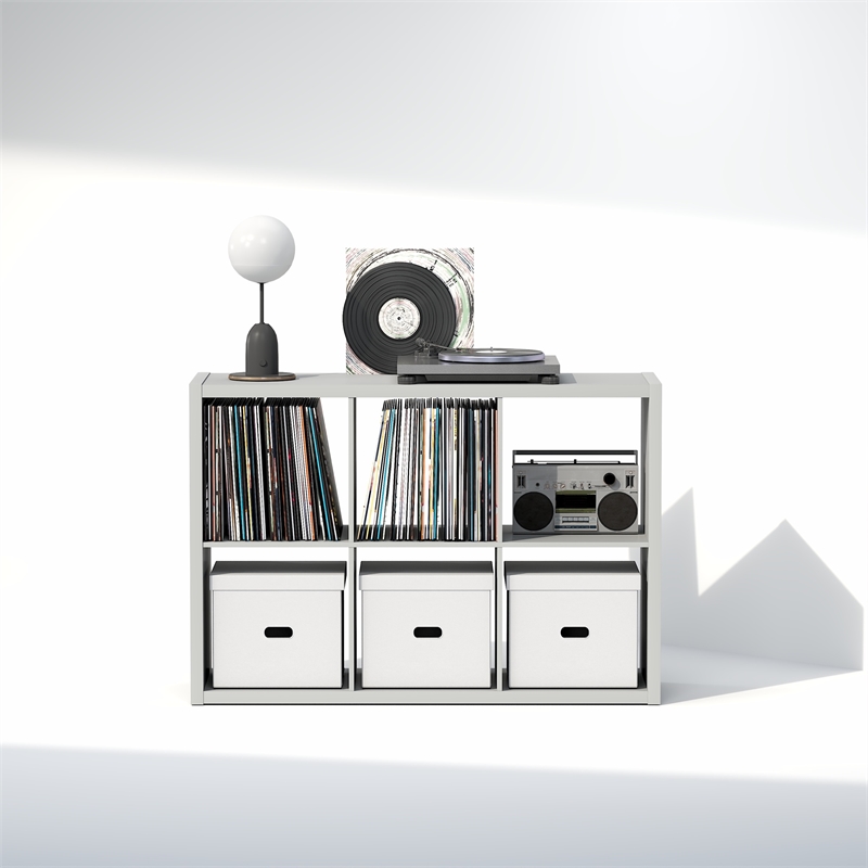 Furinno CUBICLE Vintage Vinyl Record Media Storage Organizer 6-Cube Light Grey