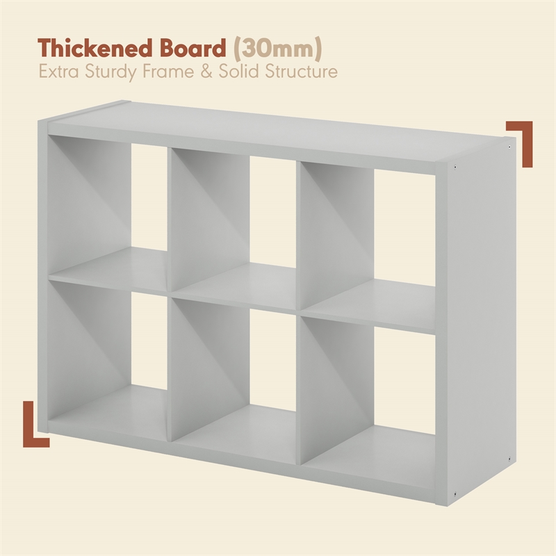 Furinno CUBICLE Vintage Vinyl Record Media Storage Organizer 6-Cube Light Grey