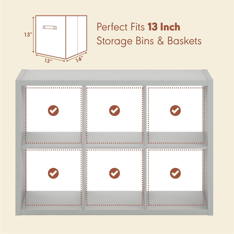 Furinno CUBICLE Vintage Vinyl Record Media Storage Organizer 6-Cube Light Grey