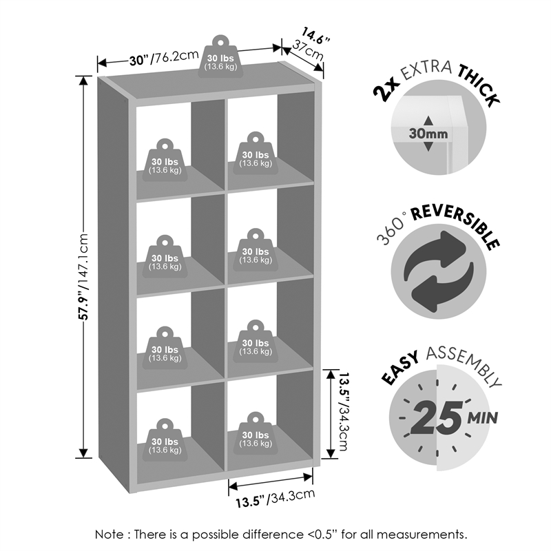 Furinno CUBICLE Vintage Vinyl Record Media Storage Organizer 8-Cube Light Grey