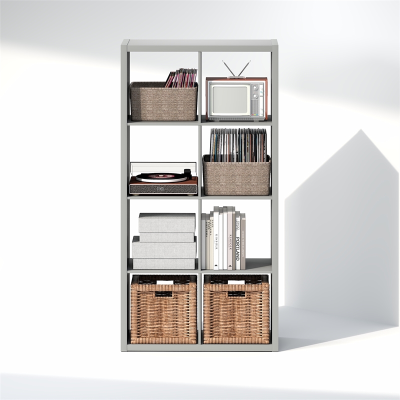 Furinno CUBICLE Vintage Vinyl Record Media Storage Organizer 8-Cube Light Grey