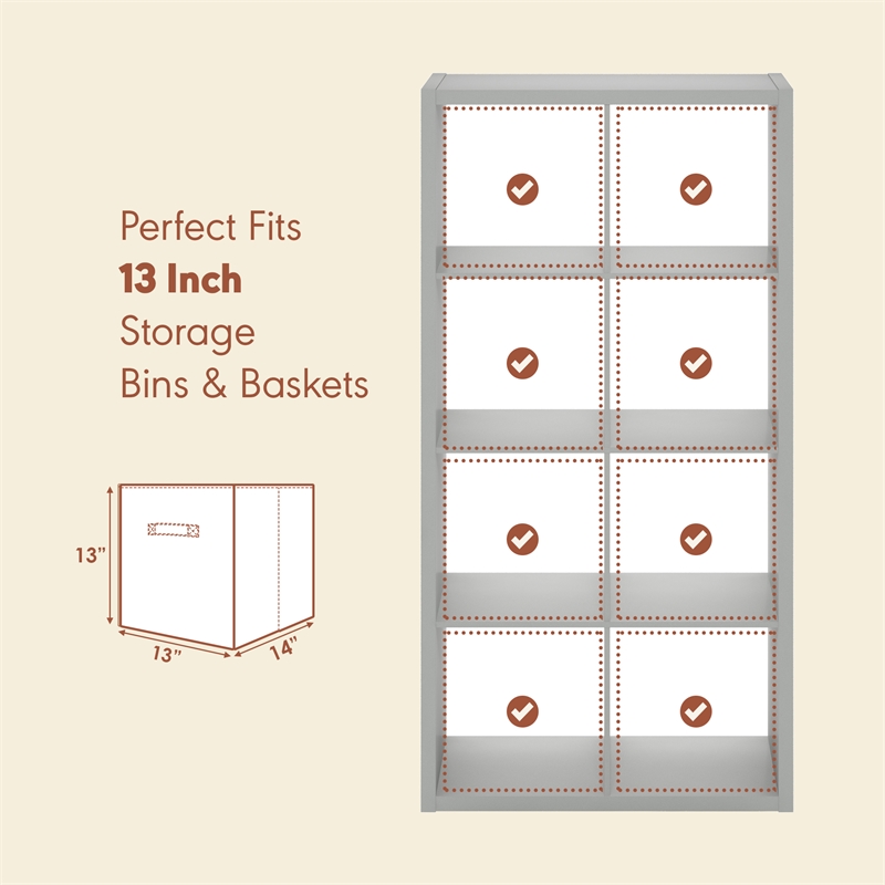 Furinno CUBICLE Vintage Vinyl Record Media Storage Organizer 8-Cube Light Grey