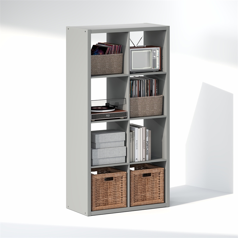 Furinno CUBICLE Vintage Vinyl Record Media Storage Organizer 8-Cube Light Grey