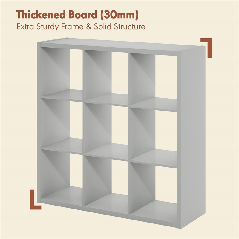 Furinno CUBICLE Vintage Vinyl Record Media Storage Organizer 9-Cube Light Grey