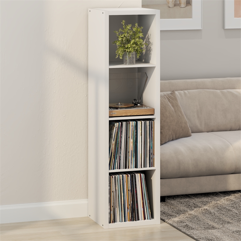 Furinno CUBICLE Vintage Vinyl Record Media Storage Organizer 4-Cube White