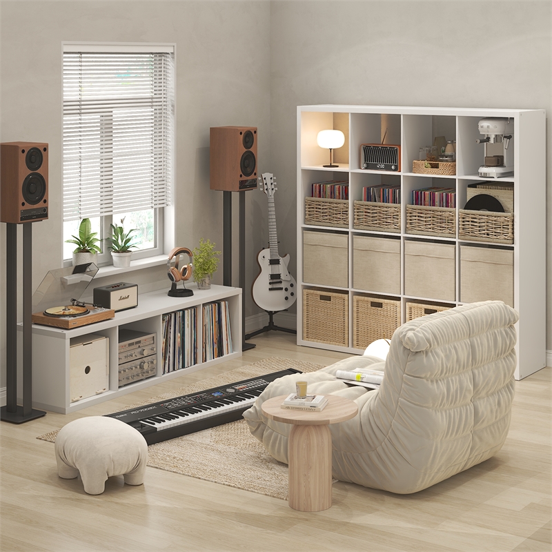 Furinno CUBICLE Vintage Vinyl Record Media Storage Organizer 4-Cube White