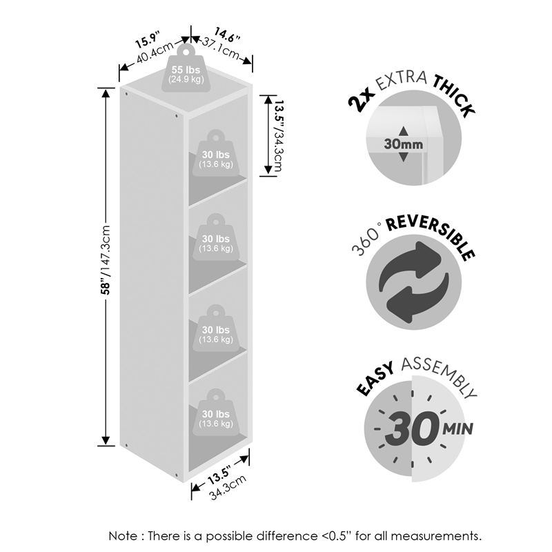 Furinno CUBICLE Vintage Vinyl Record Media Storage Organizer 4-Cube White