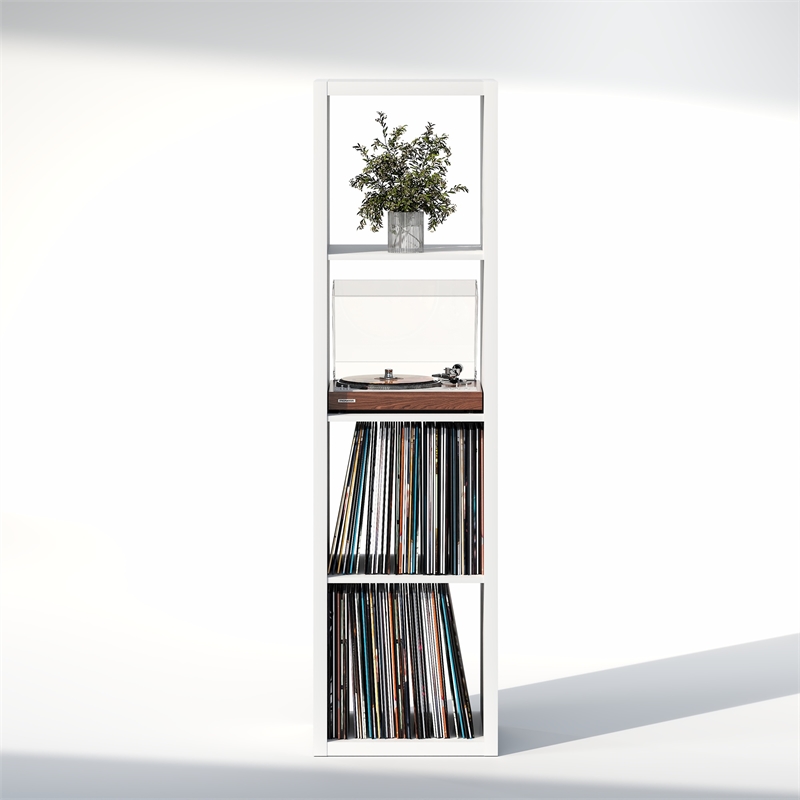 Furinno CUBICLE Vintage Vinyl Record Media Storage Organizer 4-Cube White