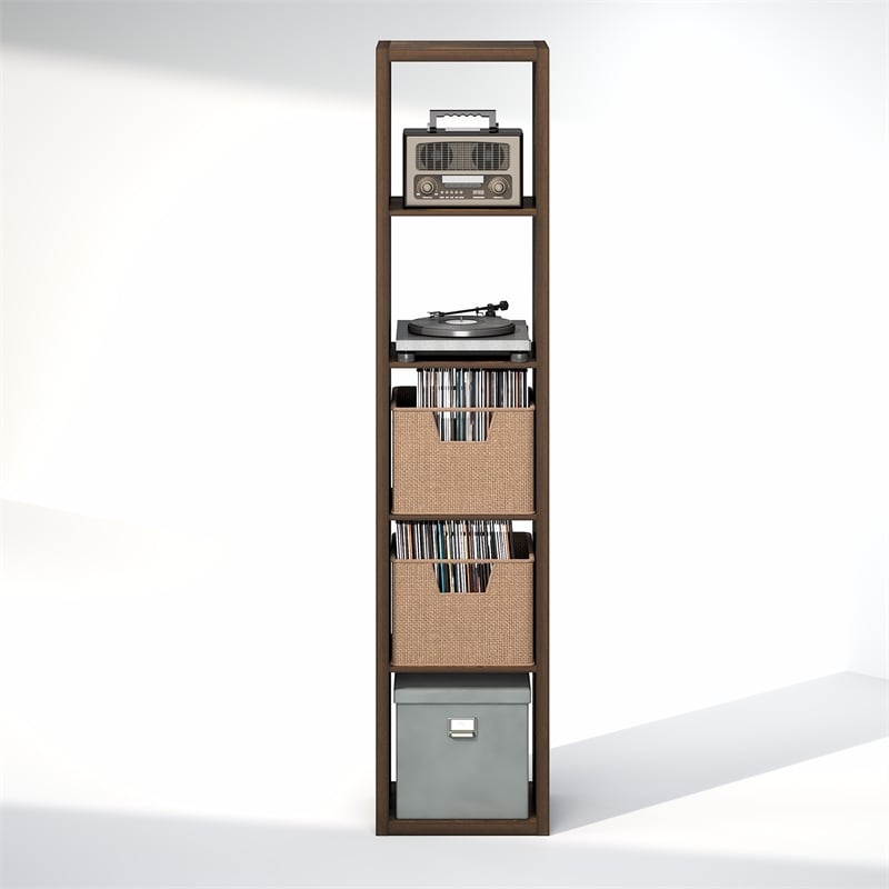 Furinno CUBICLE Vintage Vinyl Record Media Storage Organizer 5-Cube Amber Pine
