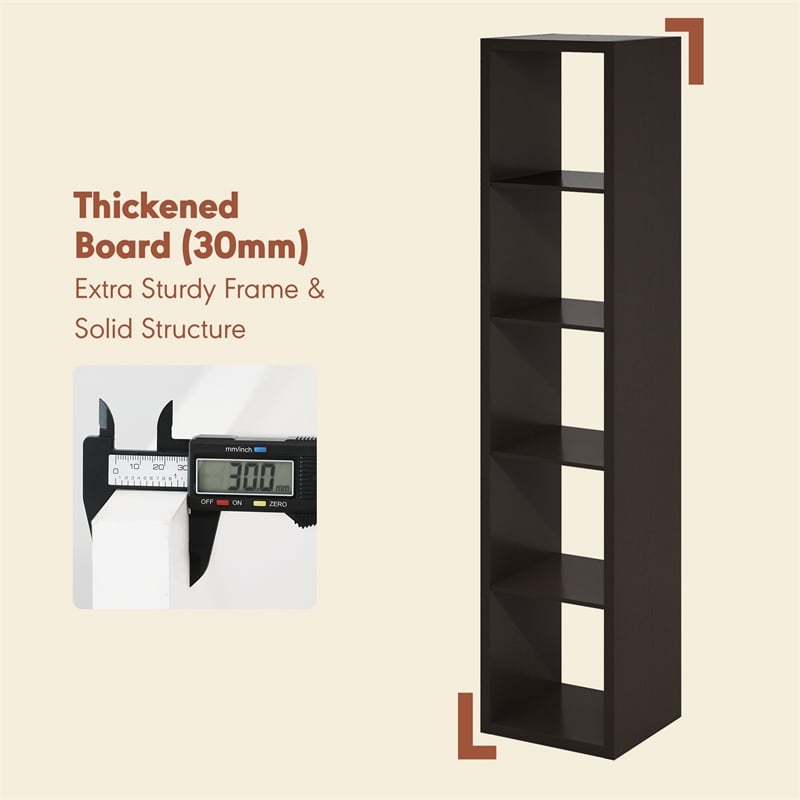 Furinno CUBICLE Vintage Vinyl Record Media Storage Organizer 5-Cube Dark Oak