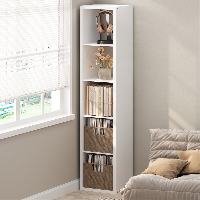 Furinno CUBICLE Vintage Vinyl Record Media Storage Organizer 5-Cube White