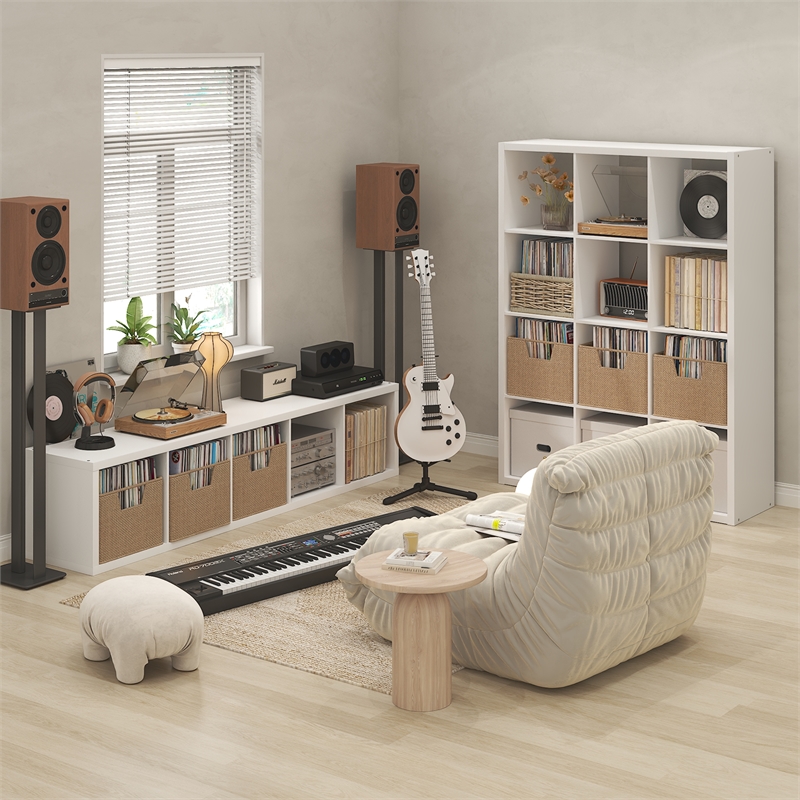 Furinno CUBICLE Vintage Vinyl Record Media Storage Organizer 5-Cube White