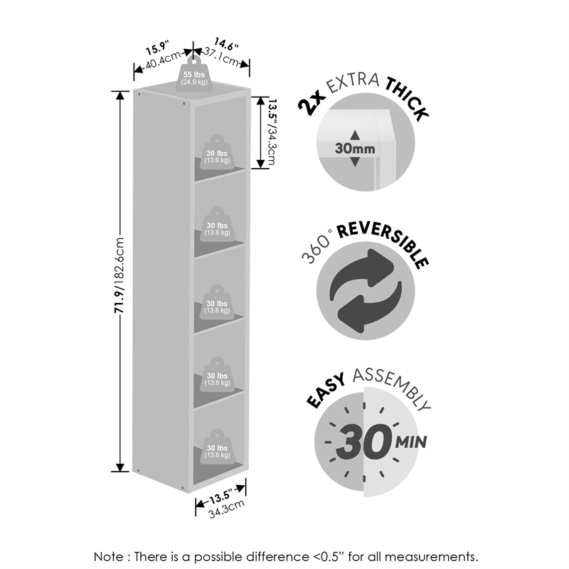 Furinno CUBICLE Vintage Vinyl Record Media Storage Organizer 5-Cube White