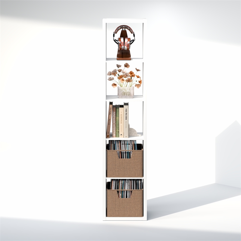 Furinno CUBICLE Vintage Vinyl Record Media Storage Organizer 5-Cube White