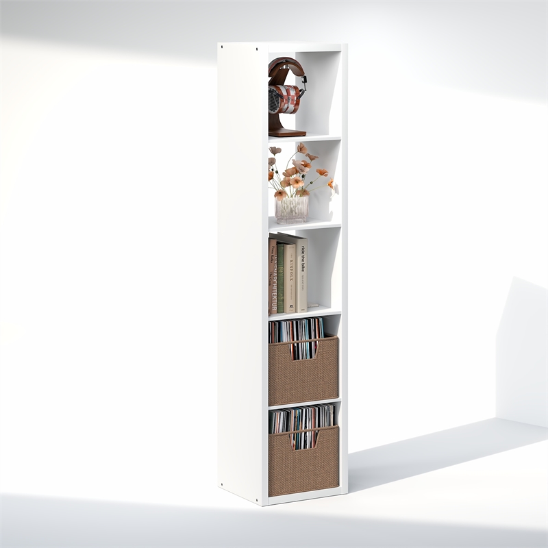 Furinno CUBICLE Vintage Vinyl Record Media Storage Organizer 5-Cube White