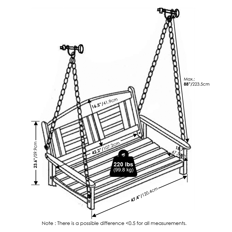 Furinno TIOMAN 2-Seater Hanging Wooden Swing with Chain Light Wood