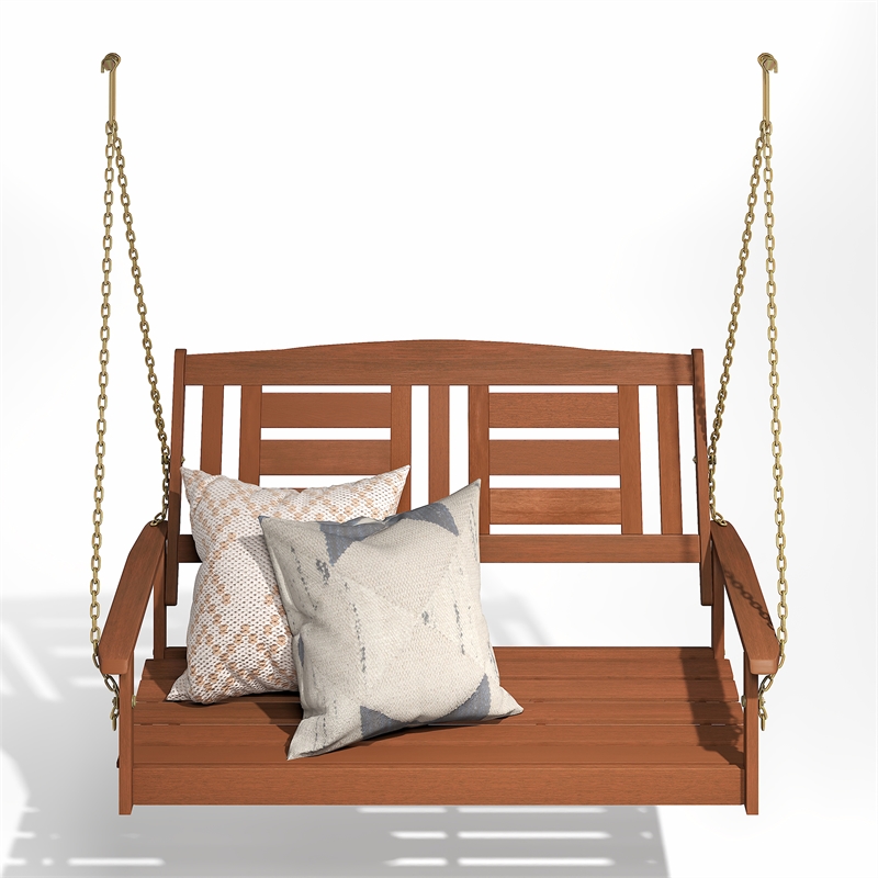 Furinno TIOMAN 2-Seater Hanging Wooden Swing with Chain Light Wood