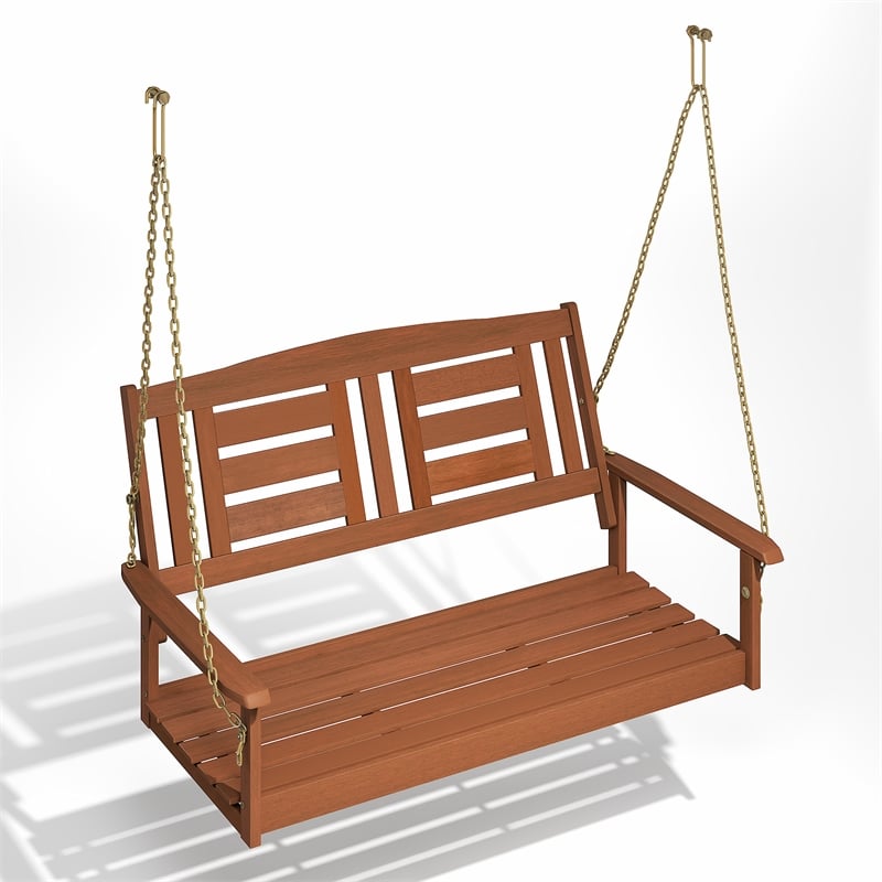 Furinno TIOMAN 2-Seater Hanging Wooden Swing with Chain Light Wood