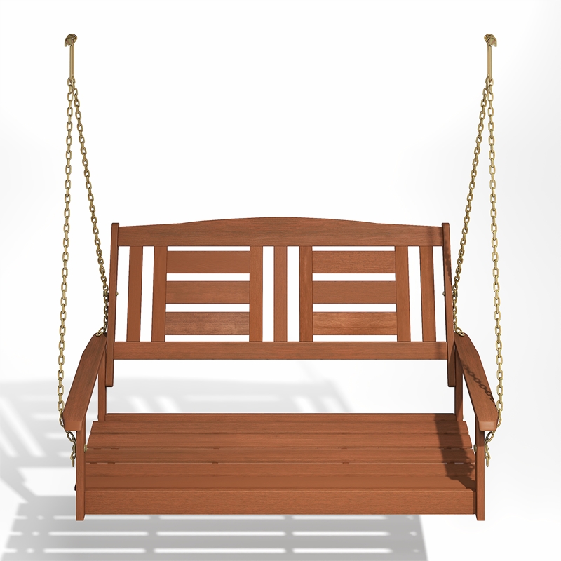 Furinno TIOMAN 2-Seater Hanging Wooden Swing with Chain Light Wood