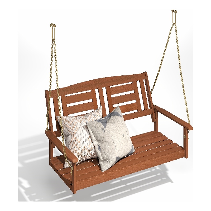 Furinno TIOMAN 2-Seater Hanging Wooden Swing with Chain Light Wood