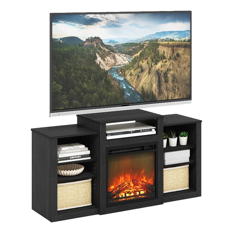 Furinno JENSEN Fireplace TV Entertainment Center up to 55 Inch Dark Americano