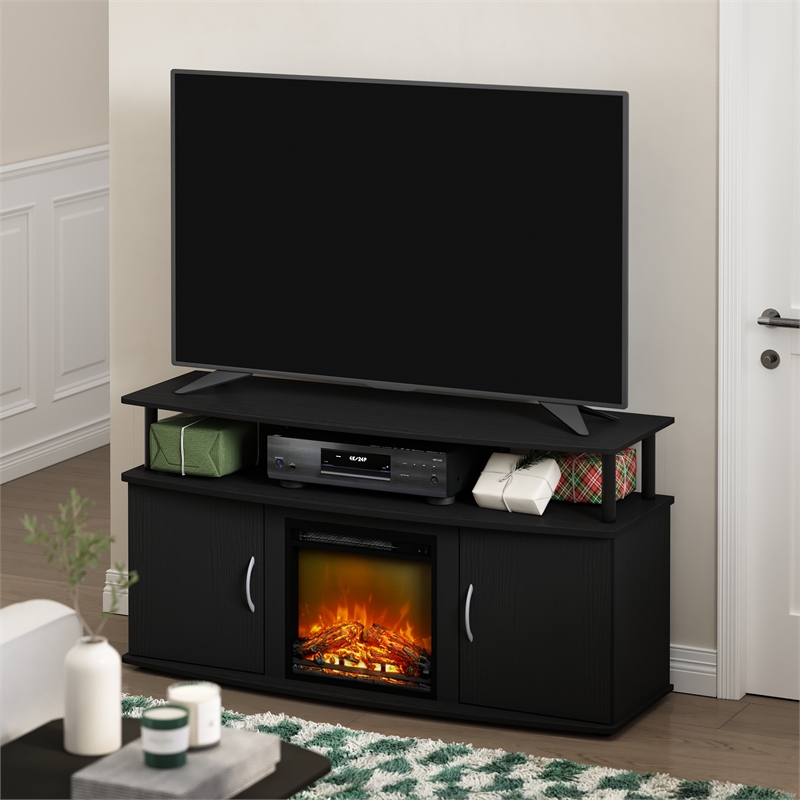 Furinno JENSEN Fireplace TV Entertainment Center up to 55 Inch Dark Americano
