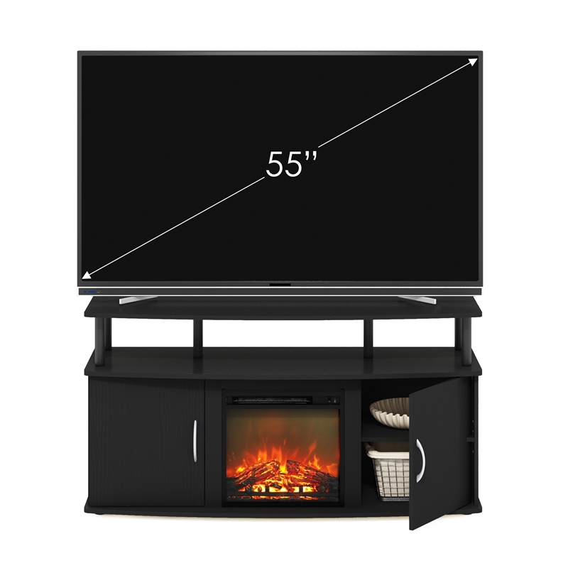 Furinno JENSEN Fireplace TV Entertainment Center up to 55 Inch Dark Americano