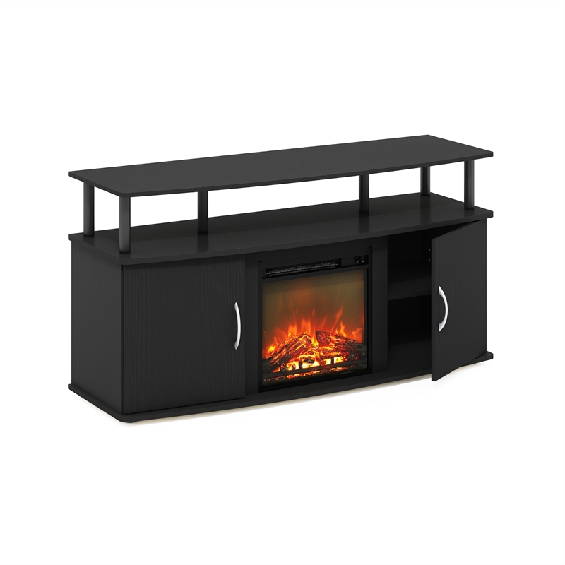 Furinno JENSEN Fireplace TV Entertainment Center up to 55 Inch Dark Americano
