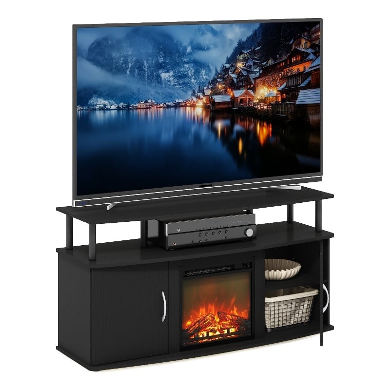 Furinno JENSEN Fireplace TV Entertainment Center up to 55 Inch Dark Americano