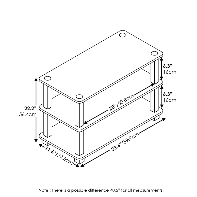 Furinno TURN-S-TUBE 3-Tier Shoe Rack Organizer Storage Cherry Oak