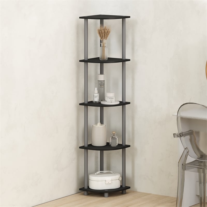 Furinno TURN-N-TUBE 5-Tier Corner Display Rack Shelving Unit Plain Black