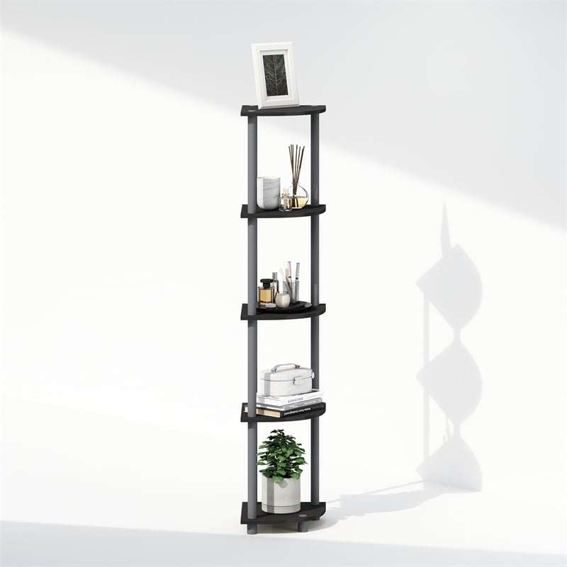 Furinno TURN-N-TUBE 5-Tier Corner Display Rack Shelving Unit Plain Black