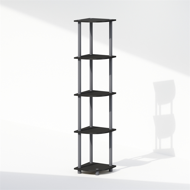 Furinno TURN-N-TUBE 5-Tier Corner Display Rack Shelving Unit Plain Black